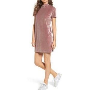 MADEWELL | Pink Mockneck Velvet Short Sleeve Dress